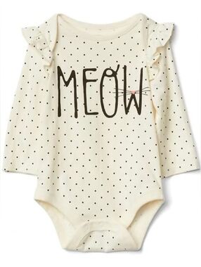 NWOT GAP Baby (12-18 Months) Cream/Black Polka Dot "MEOW" Bodysuit/Onesie